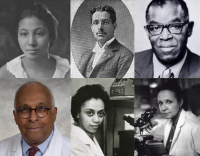 Row 1, left to right: Dr. May Edward Chinn, Dr. Marcus F. Wheatland Sr., Dr. William E. Allen Jr. Row 2, left to right: Dr. LaSalle D. Leffall, Jr., Jewel Plummer Cobb, Dr. Jane Cooke Wright